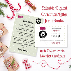 Editable Digital Christmas Letter from Santa with Customisable Nice List Certificate