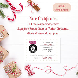 Editable Digital Christmas Letter from Santa with Customisable Nice List Certificate