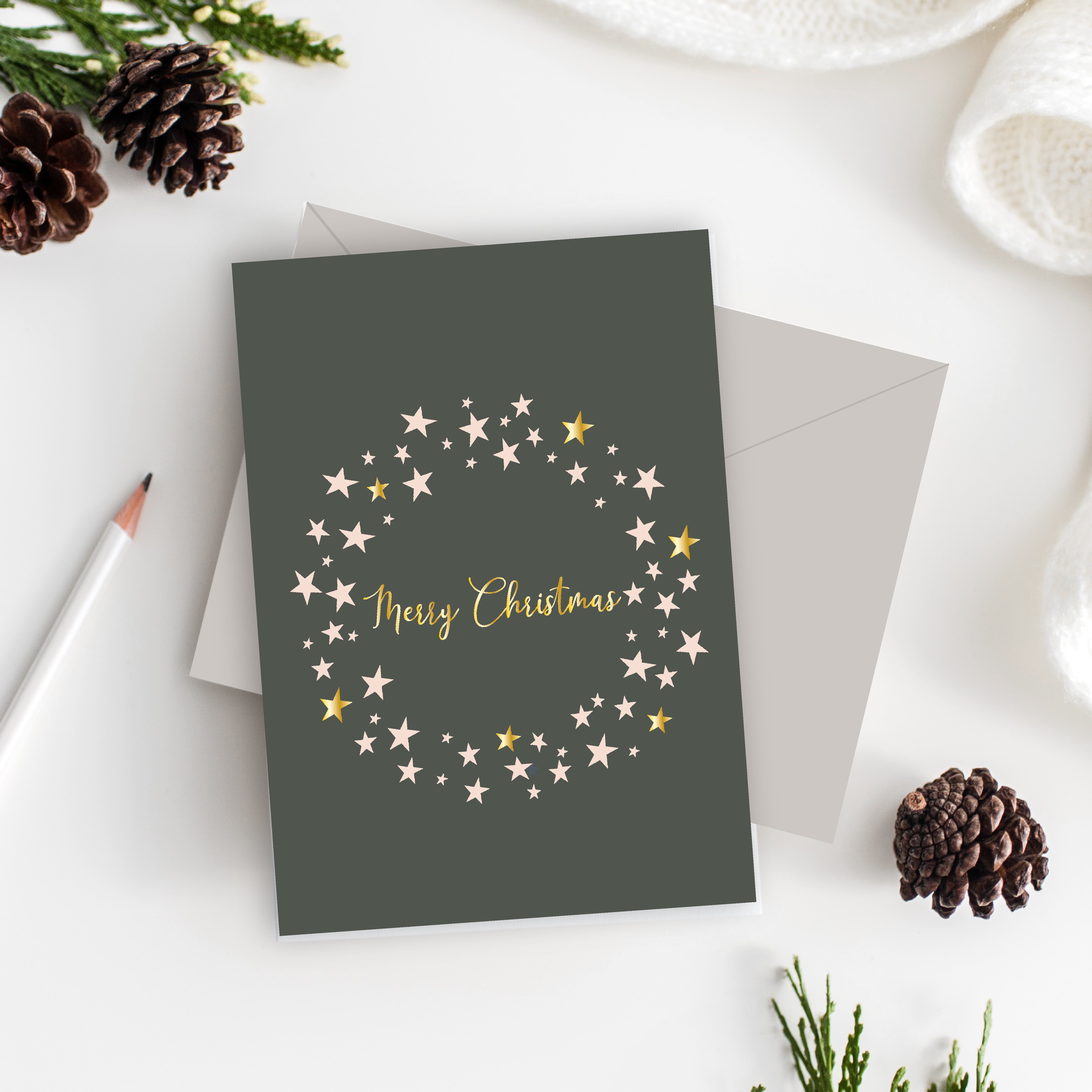 Christmas Star Green Wreath Card