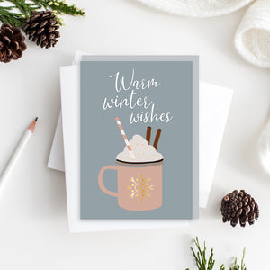 Warm Winter Wishes Hot Cocoa Christmas Card