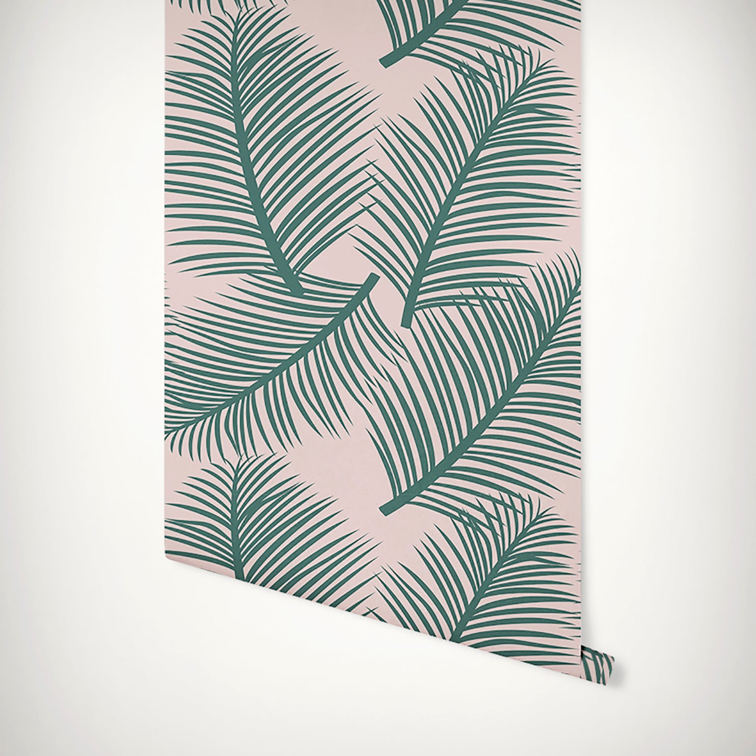 Palm Leaf Garden Wallpaper - Green on Blush