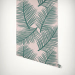 Load image into Gallery viewer, Palm Leaf Garden Wallpaper - Green on Blush
