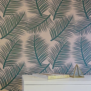 This stunning tropical green and pink wallpaper designed and printed in England in striking colours allows you to add a light and airy yet elegant element to any room in your home.