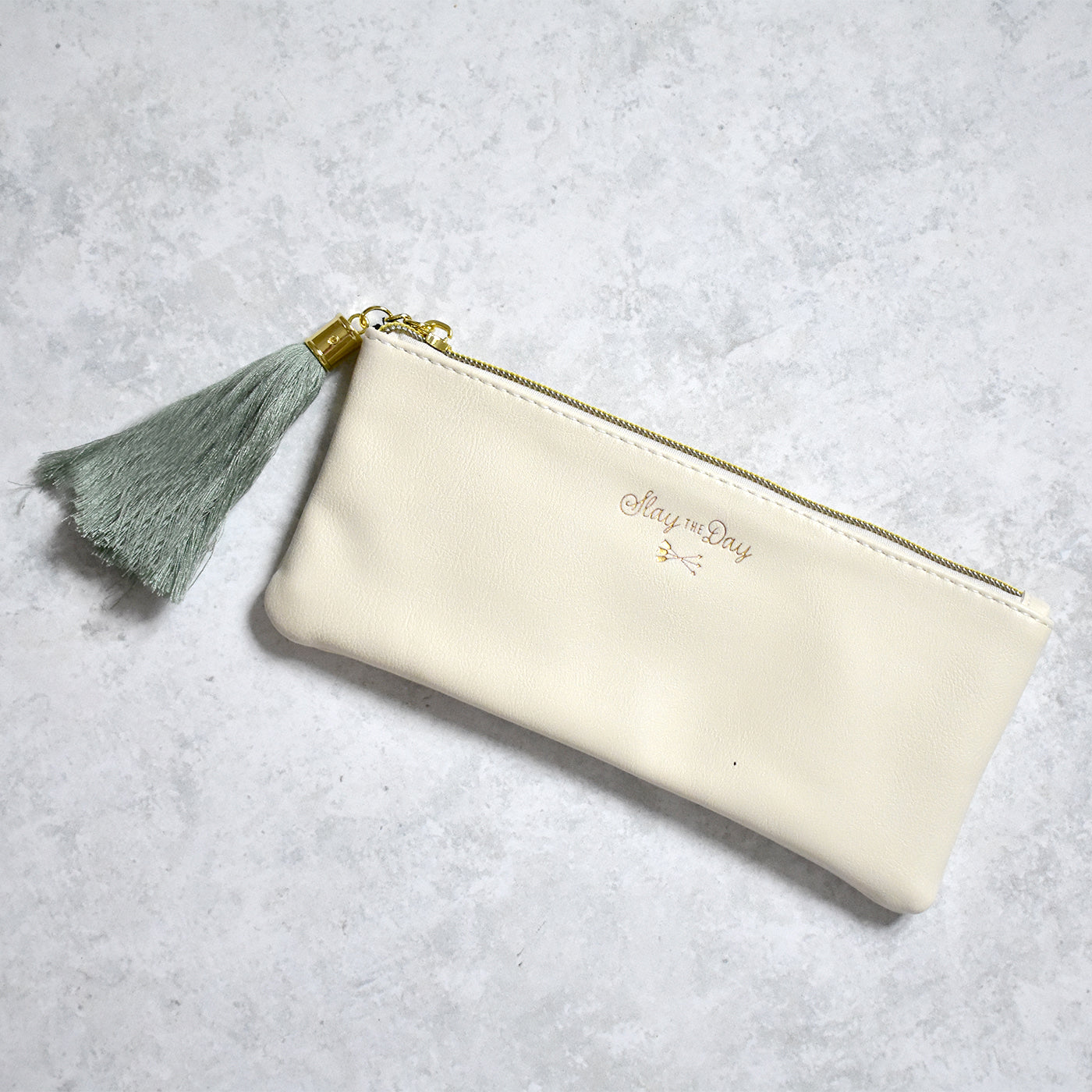 Ivory Vegan Leather Pencil Pouch