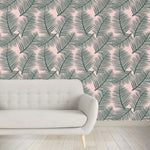 Load image into Gallery viewer, Palm Leaf Garden Wallpaper - Green on Blush
