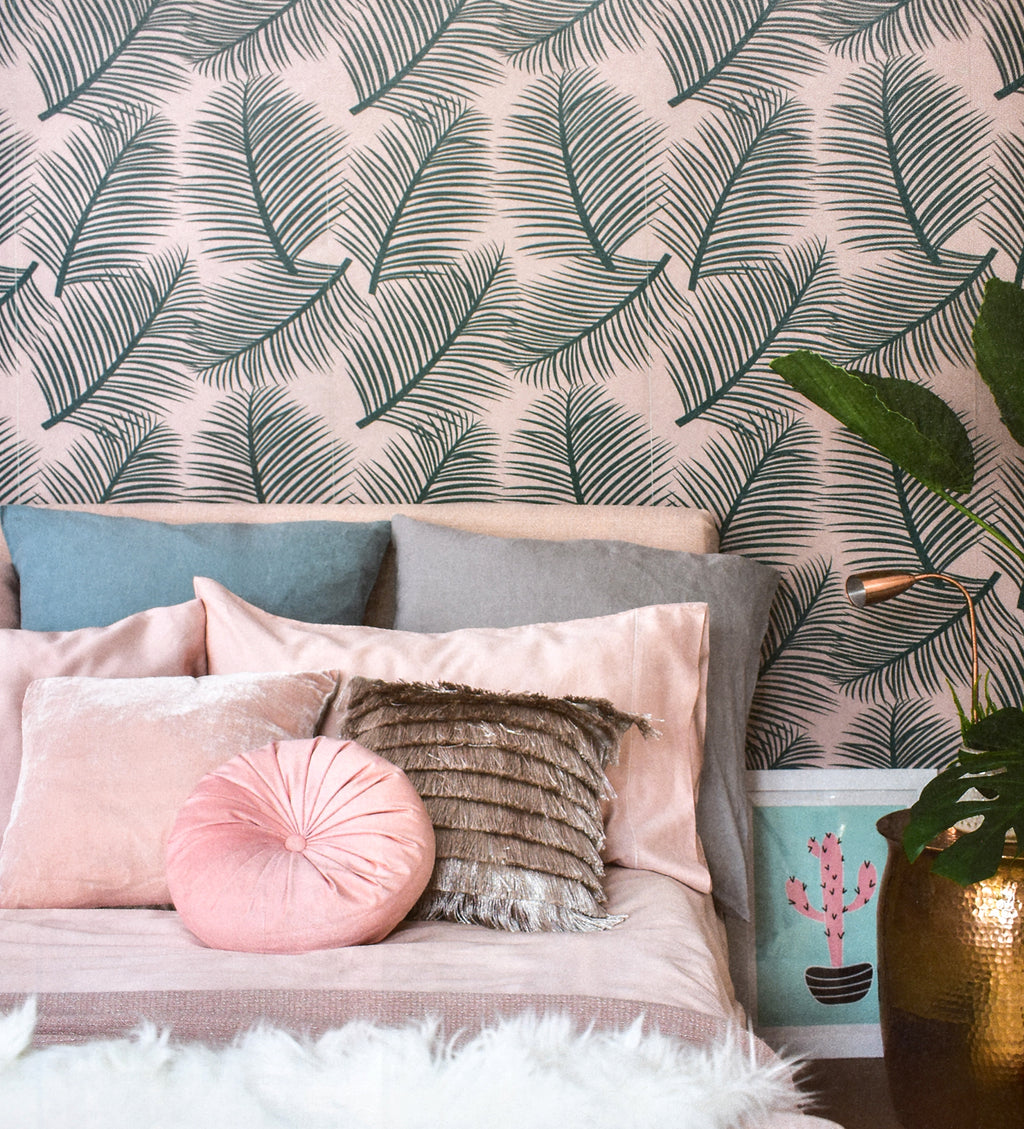 This stunning tropical green and pink wallpaper designed and printed in England in striking colours allows you to add a light and airy yet elegant element to any room in your home.