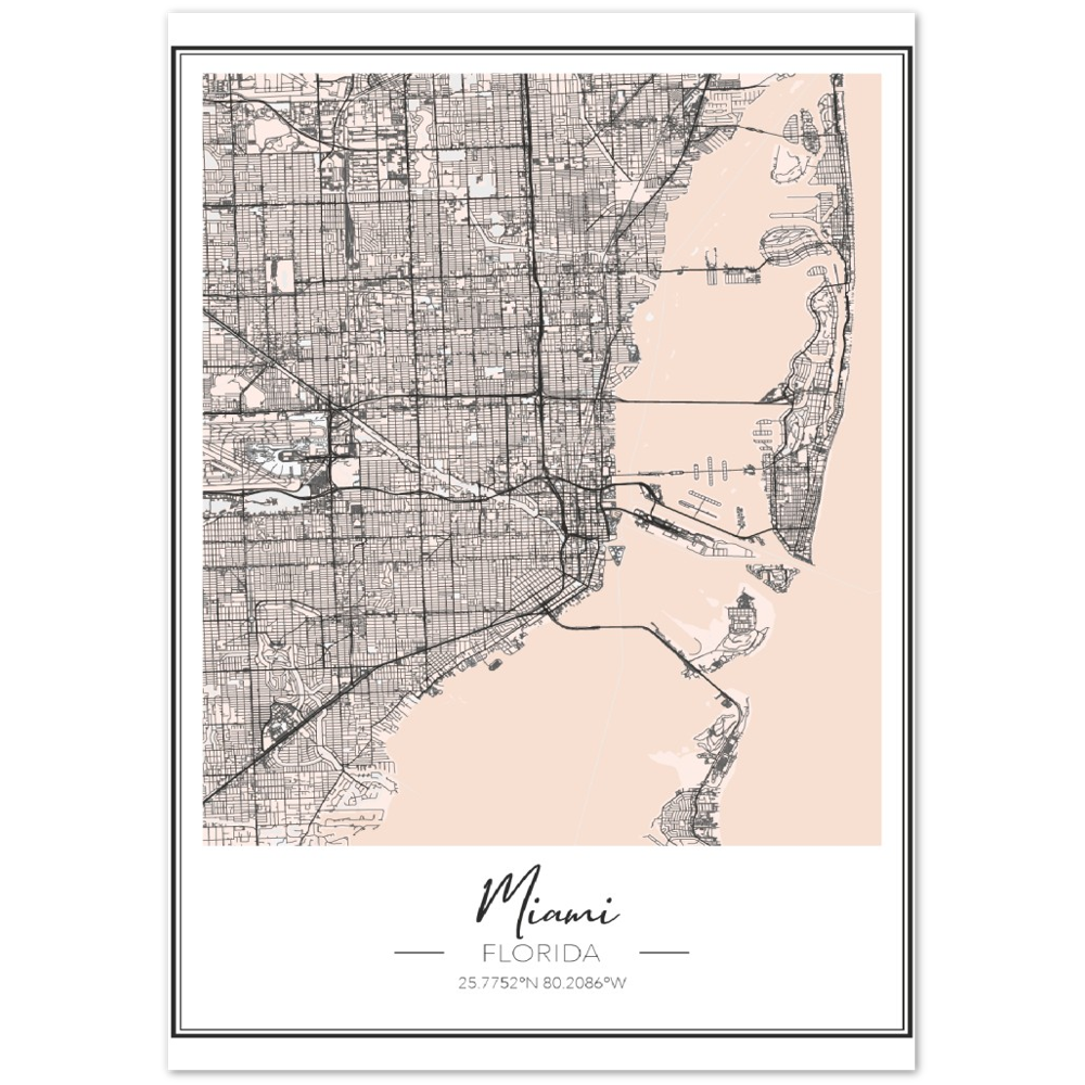 Miami Map Print - Premium Matte Paper Poster
