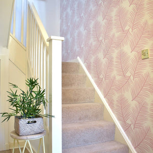 This stunning pink wallpaper designed and printed in England in a delicate blush shade allows you to add a light and airy yet elegant element to any room in your home. 
